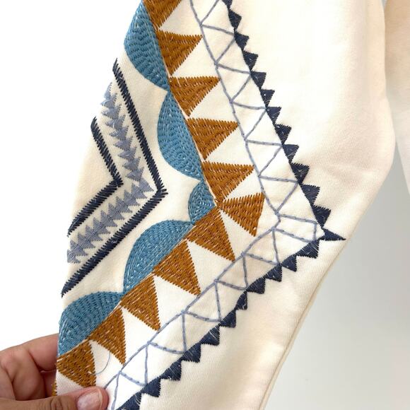 Sundance Embroidered Cotton Hoodie Sweatshirt Cream Southwestern Medium - Picture 7 of 9